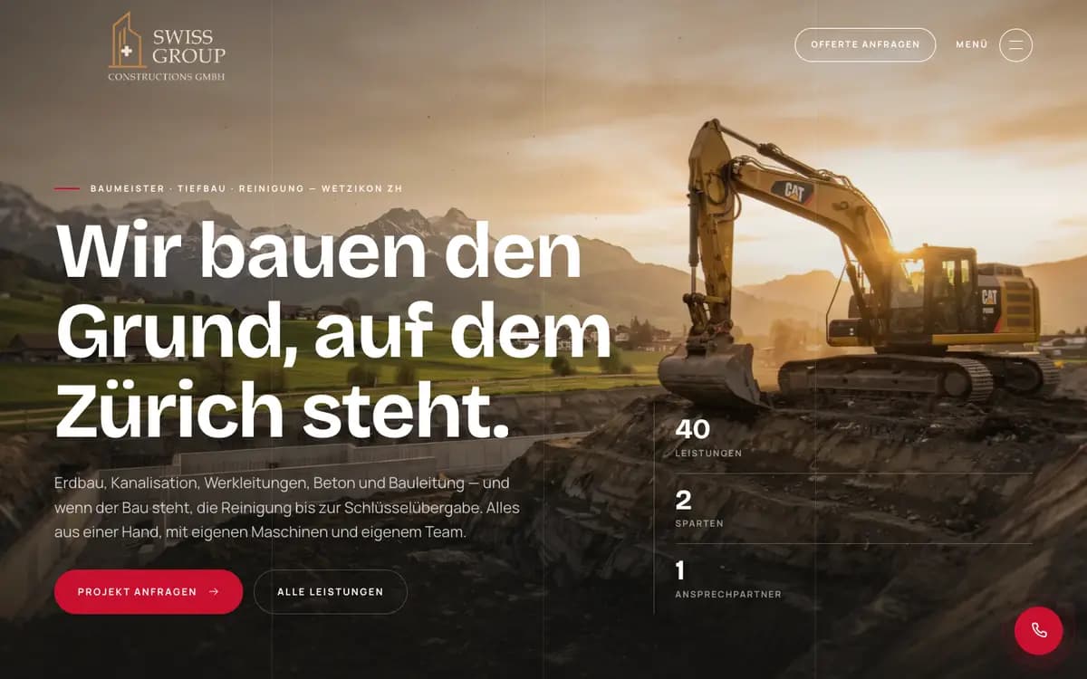 Startseite der Website von Swiss Group Constructions