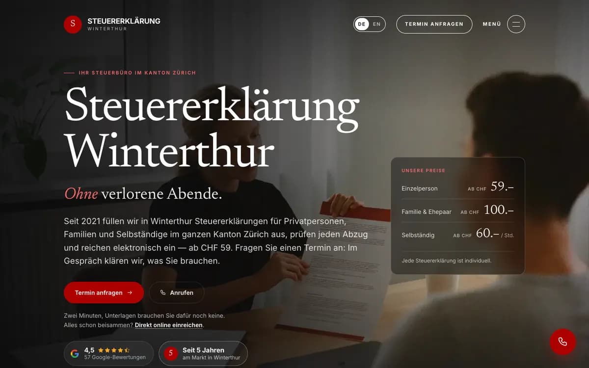 Startseite von Steuererklärung Winterthur
