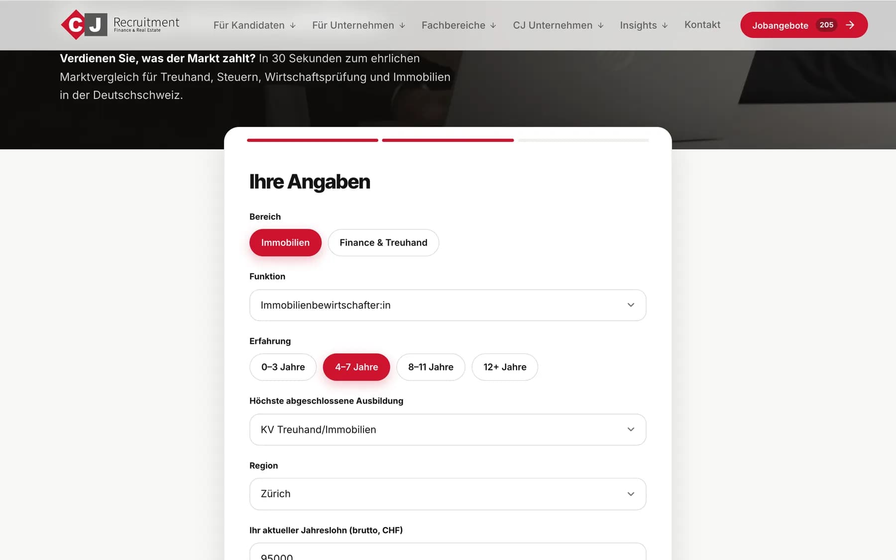 Lohnrechner auf der Website von CJ Recruitment