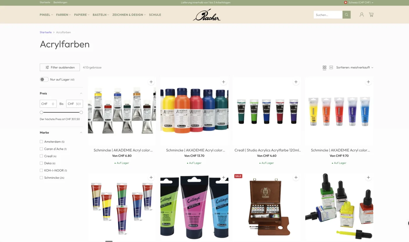 Racher Papeterie — Online shop for one of Switzerland's oldest stationery stores — 3 to 5 francs revenue per advertising franc