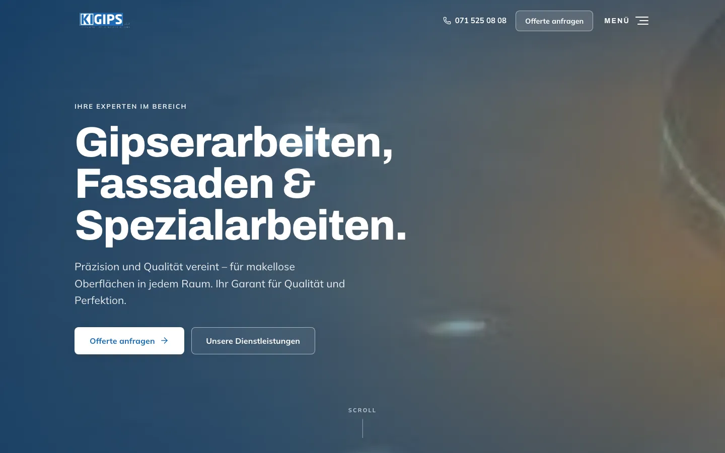 Kigips — Case study Kigips: redesign for a plastering and facade company in Gossau SG, with a custom reference manager the client runs themselves, plus a quote form.