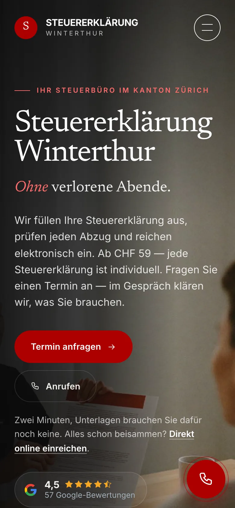 SEO für Steuererklärung Winterthur — Mobile Ansicht