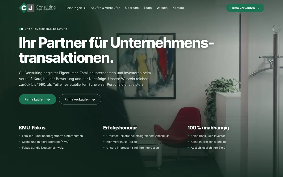 Screenshot of the CJ Consulting website