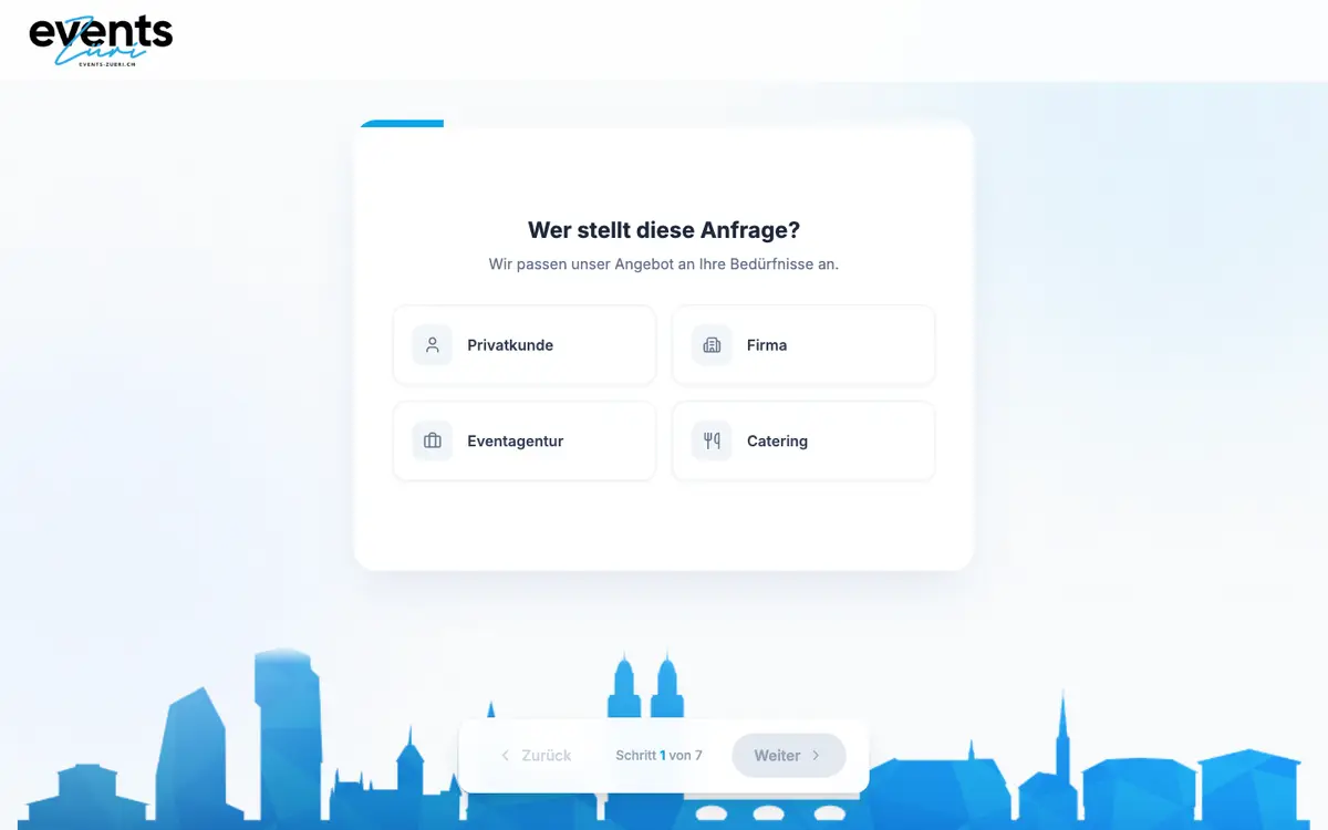 Screenshot of the Events Zurich website