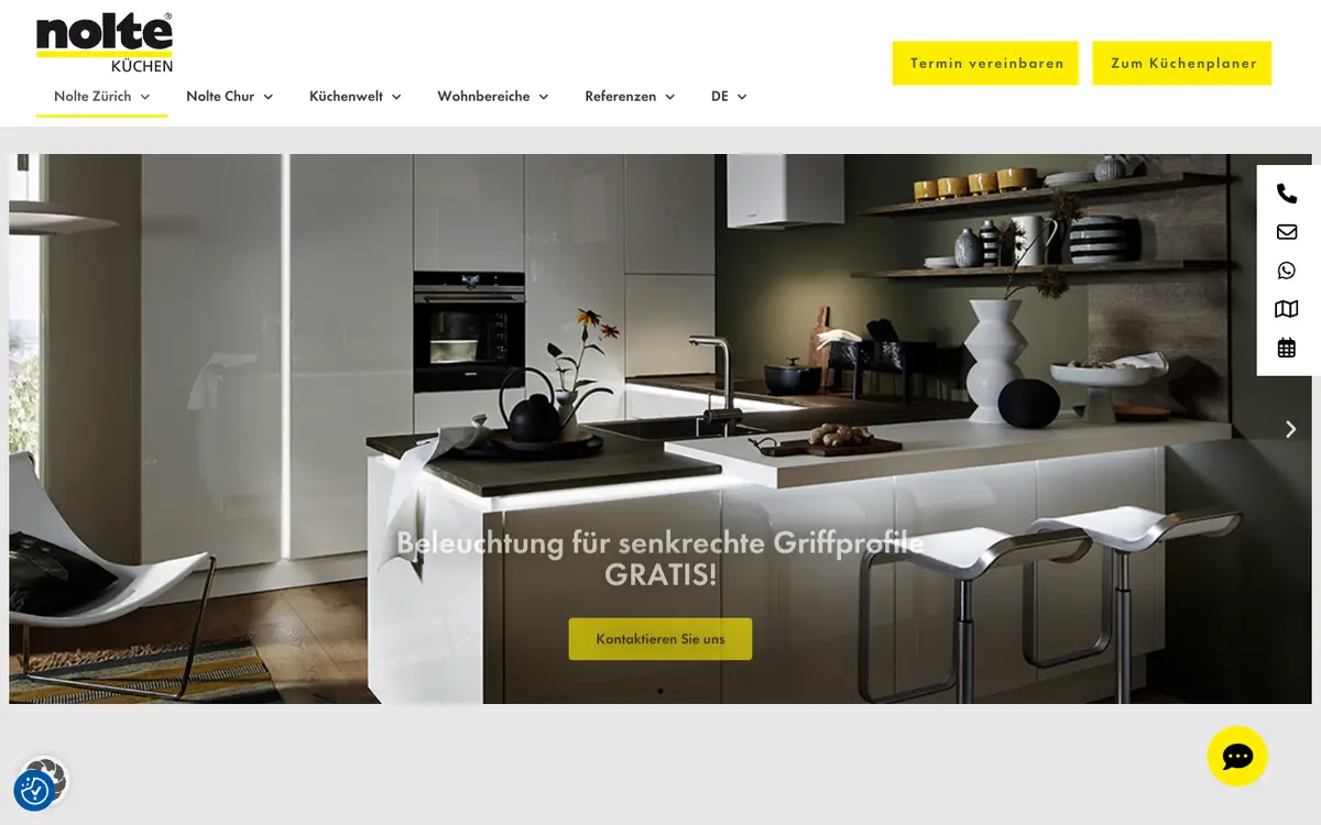 Screenshot of the Nolte Kitchens Zurich website
