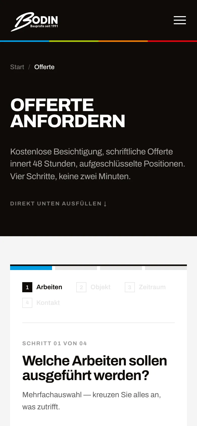 Bodin Bau – Mobile Ansicht