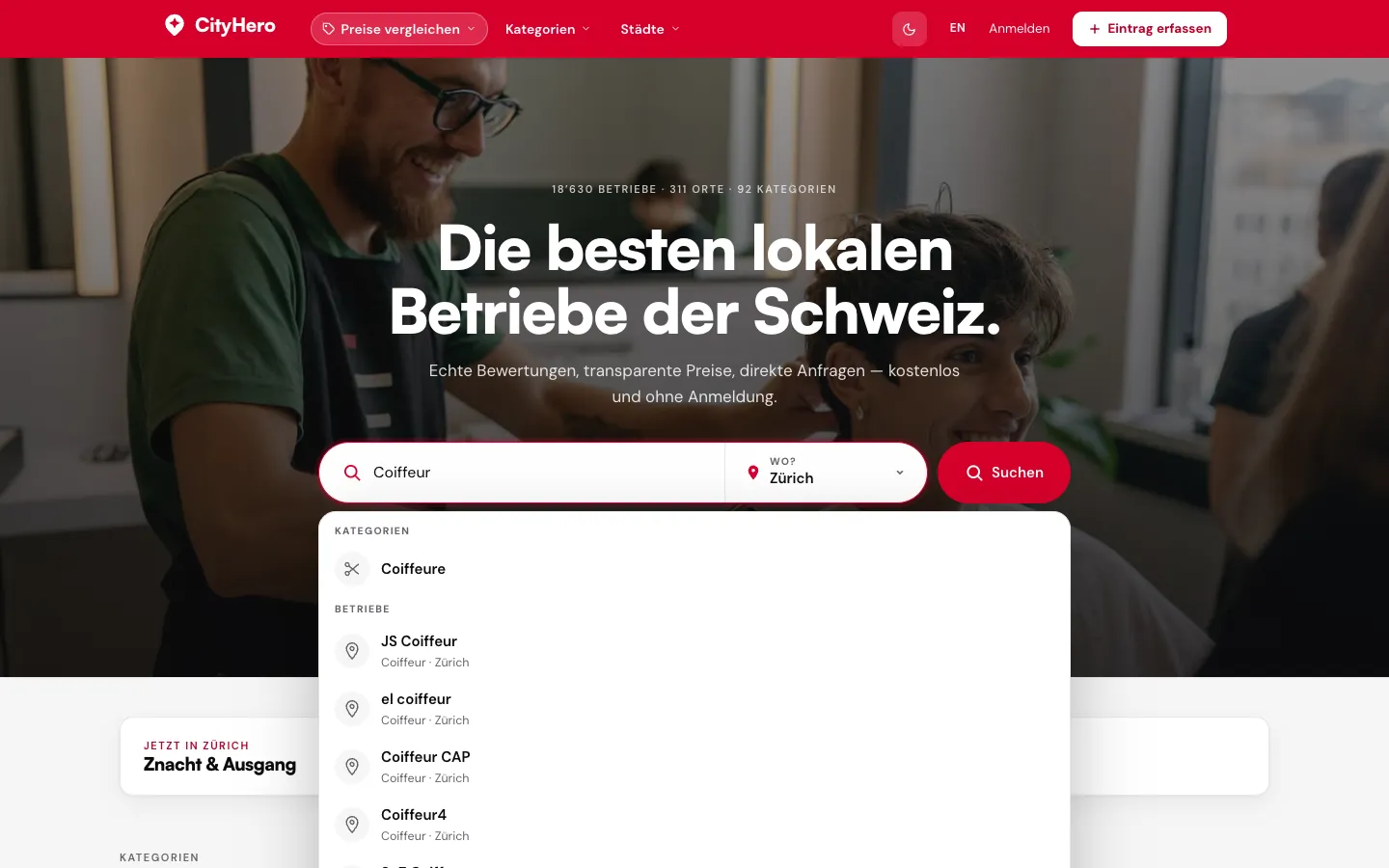 CityHero – Schritt 1: Suche mit Vorschlägen