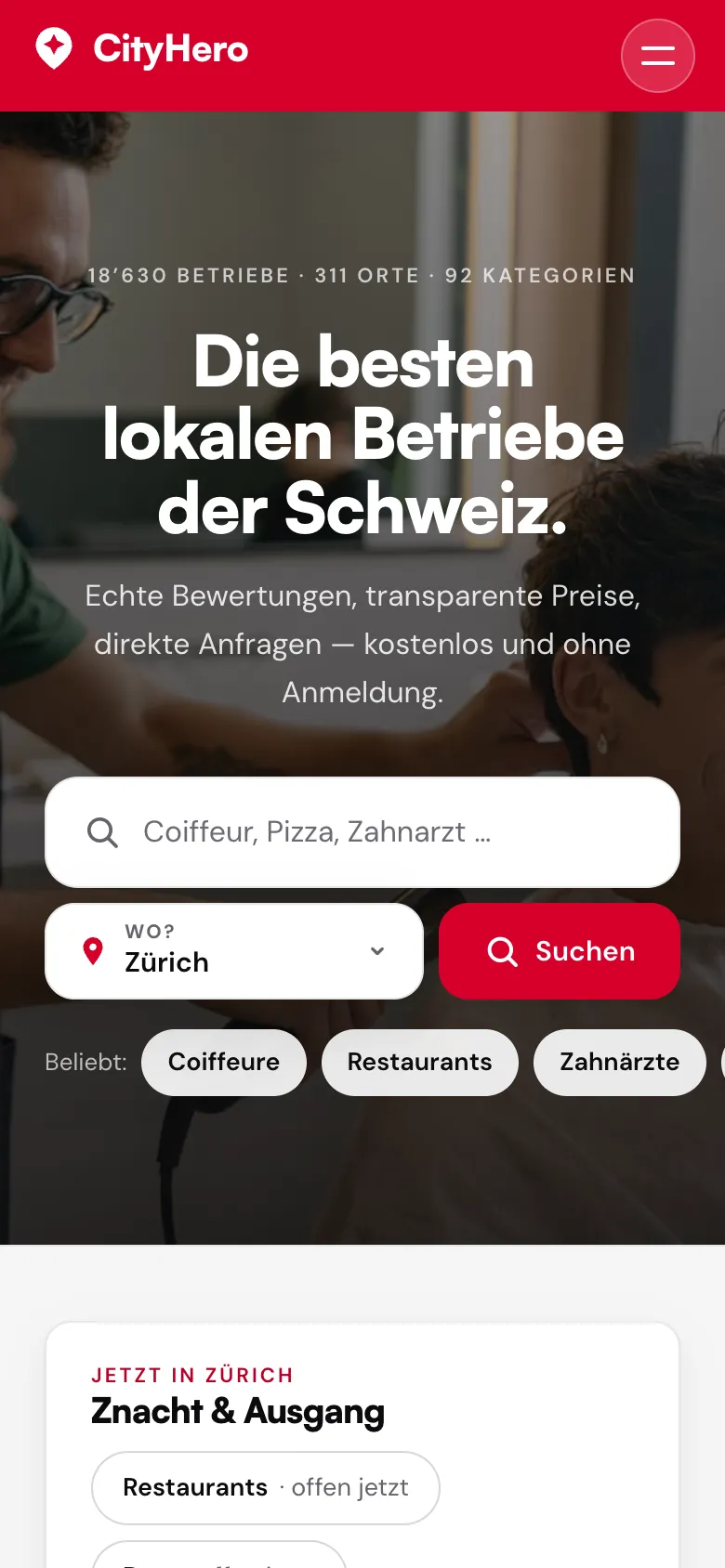 CityHero – Mobile Ansicht