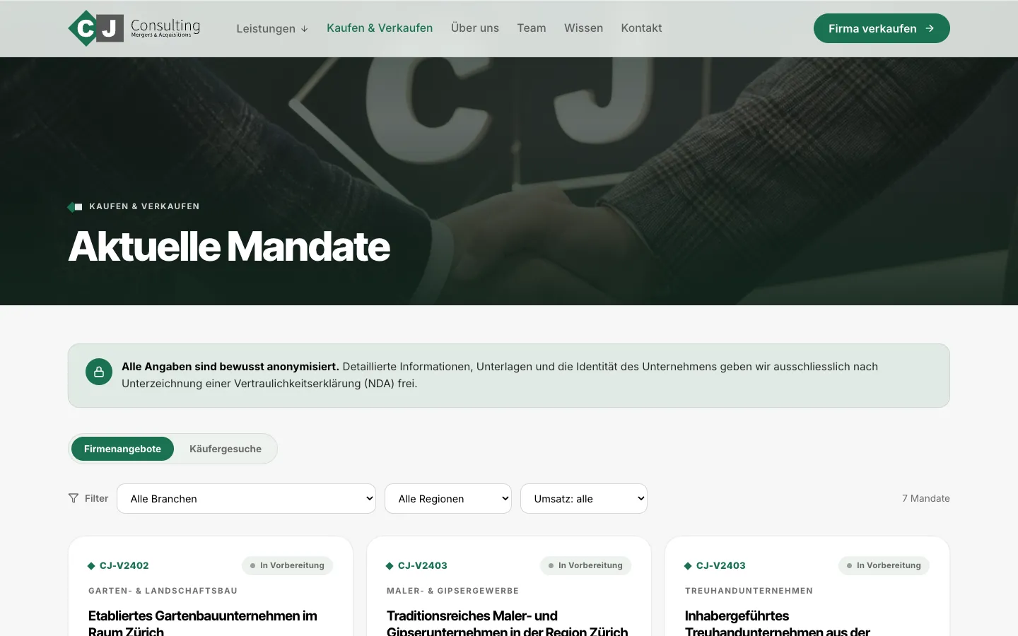 CJ Consulting – Step 1: Current mandates