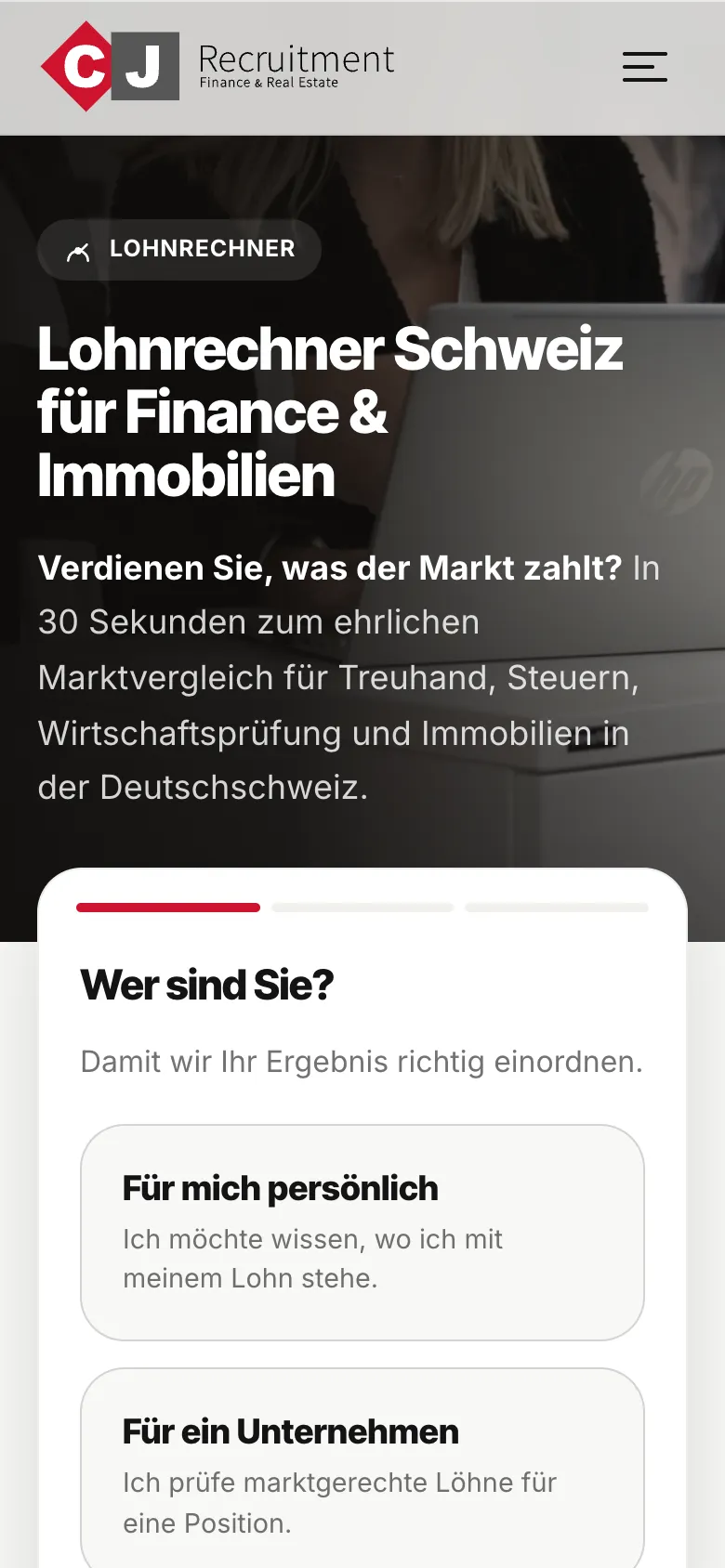 CJ Recruitment – Mobile Ansicht