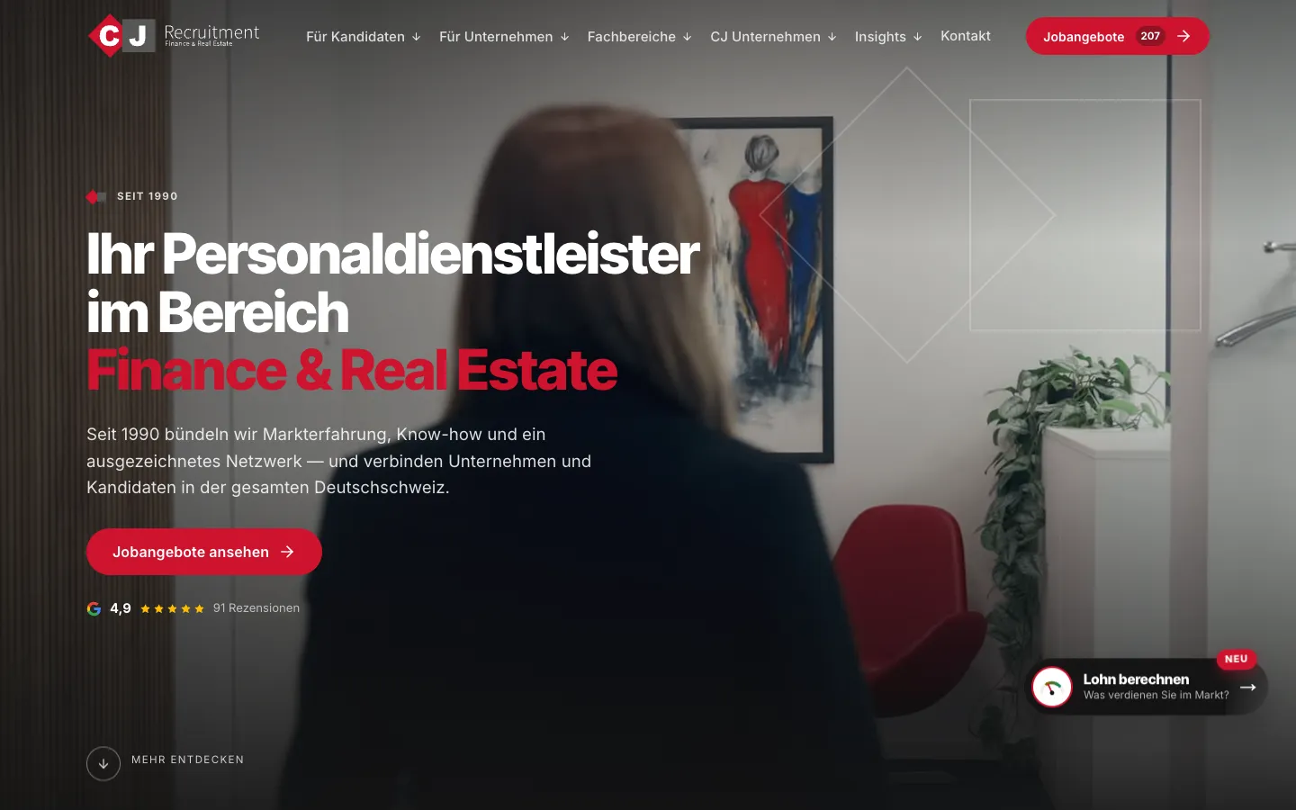 CJ Recruitment – Referenz CJ Recruitment: Kandidaten-Reporting-Tool statt Excel mit Pipeline, Forecast und Zielen, dazu Redesign, Lohnrechner und Stellenbörse.