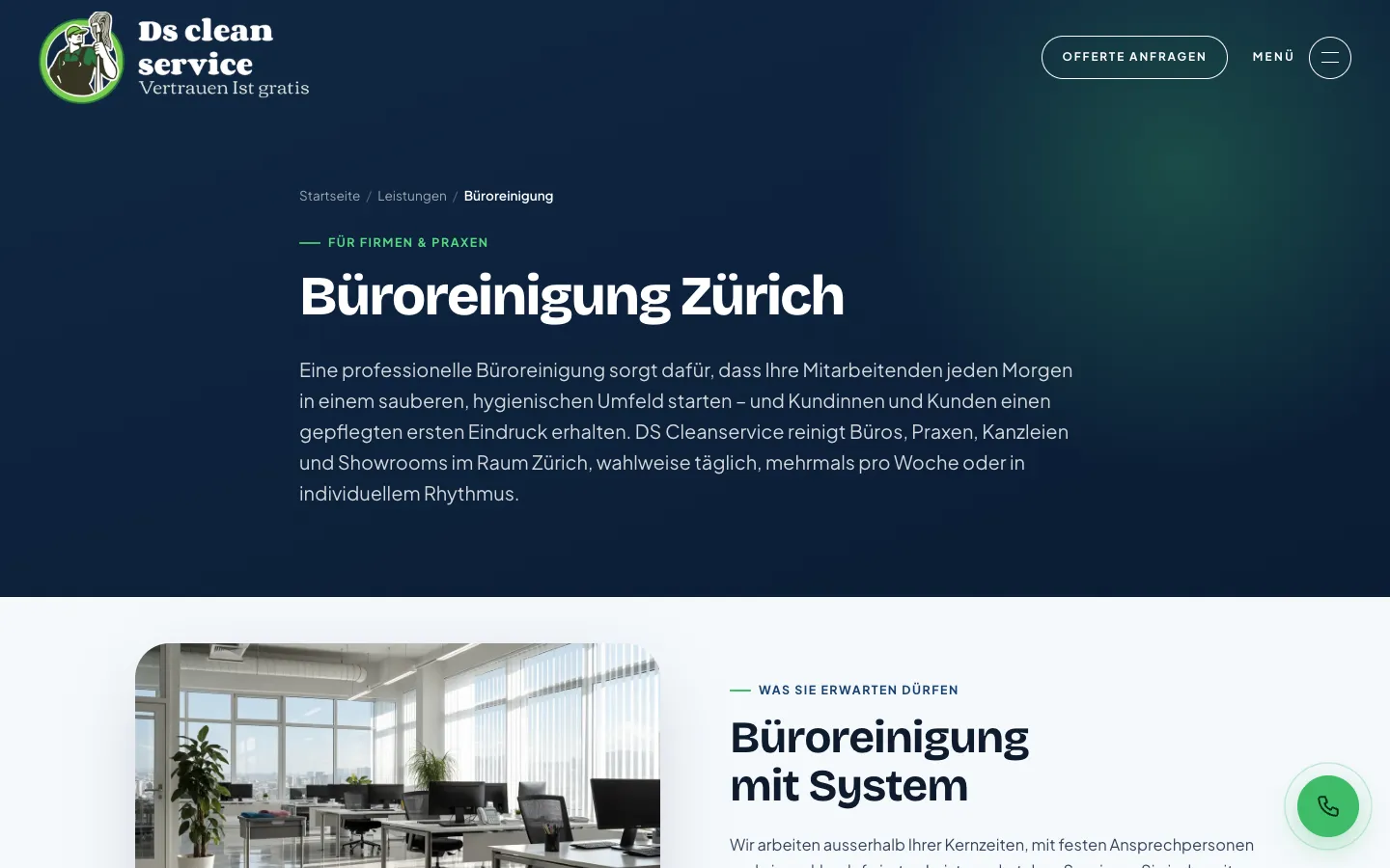 DS Cleanservice – Leistungsseite Büroreinigung