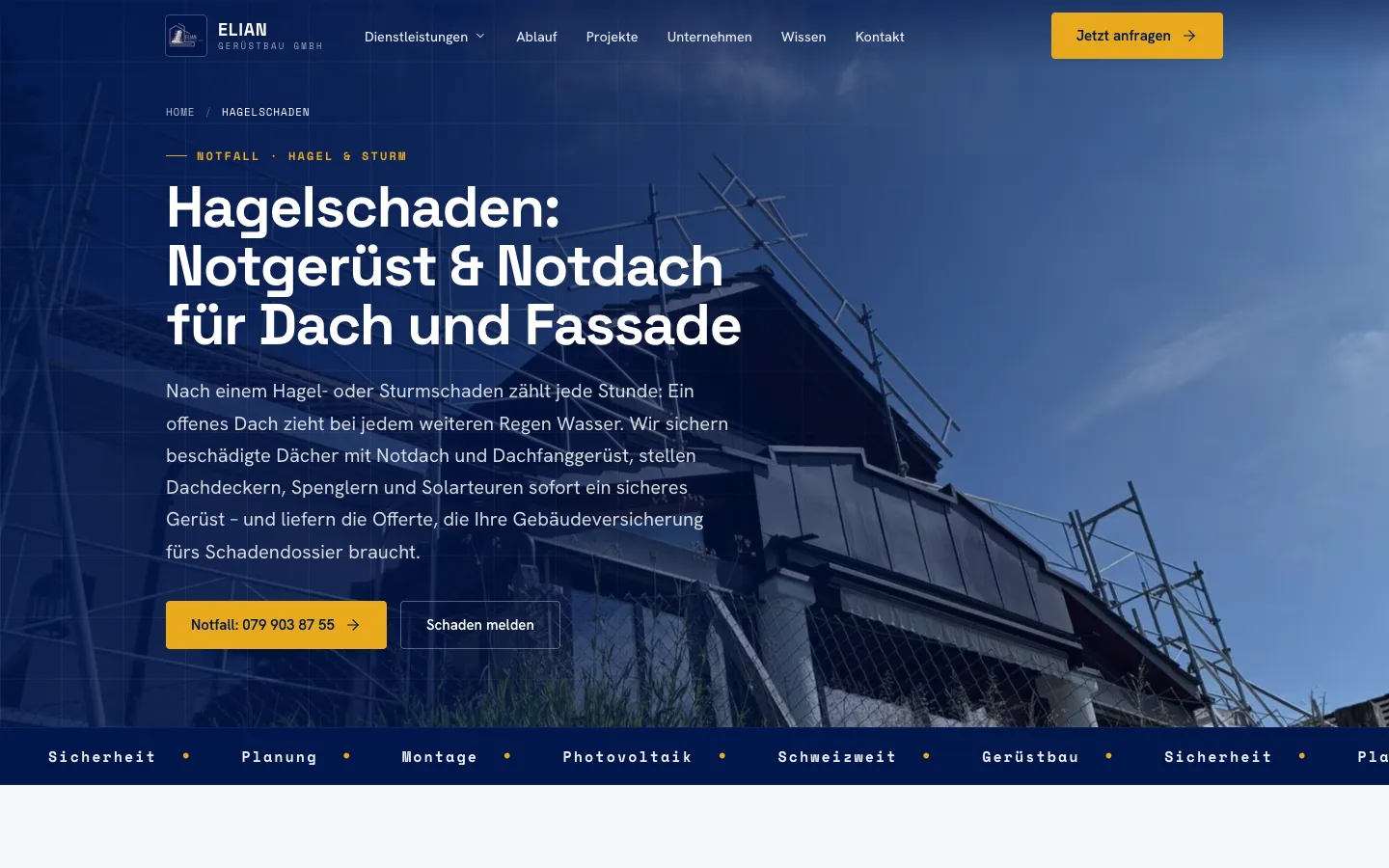Elian Gerüstbau – Notfallseite für Hagel- und Sturmschäden