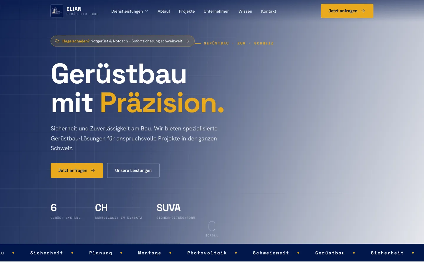 Elian Gerüstbau – Schritt 1: Startseite