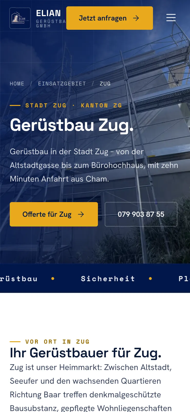 Elian Gerüstbau – Schritt 3: Ortsseite Zug