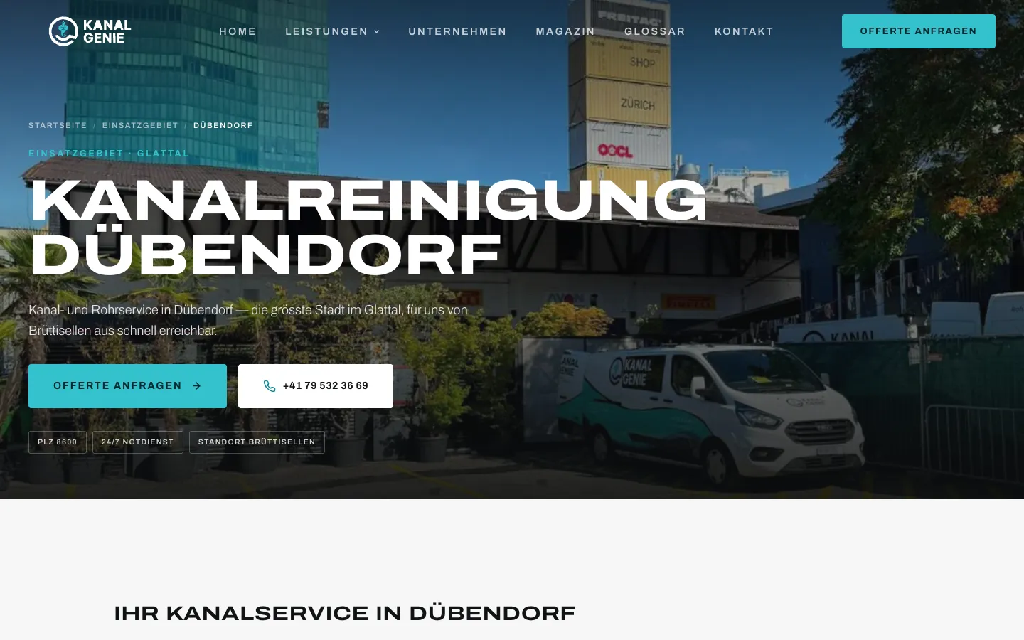 KanalGenie Drain & Pipe Services – Step 3: Town page Dübendorf