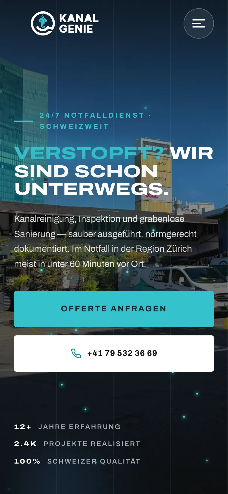 KanalGenie Drain & Pipe Services – Homepage on mobile