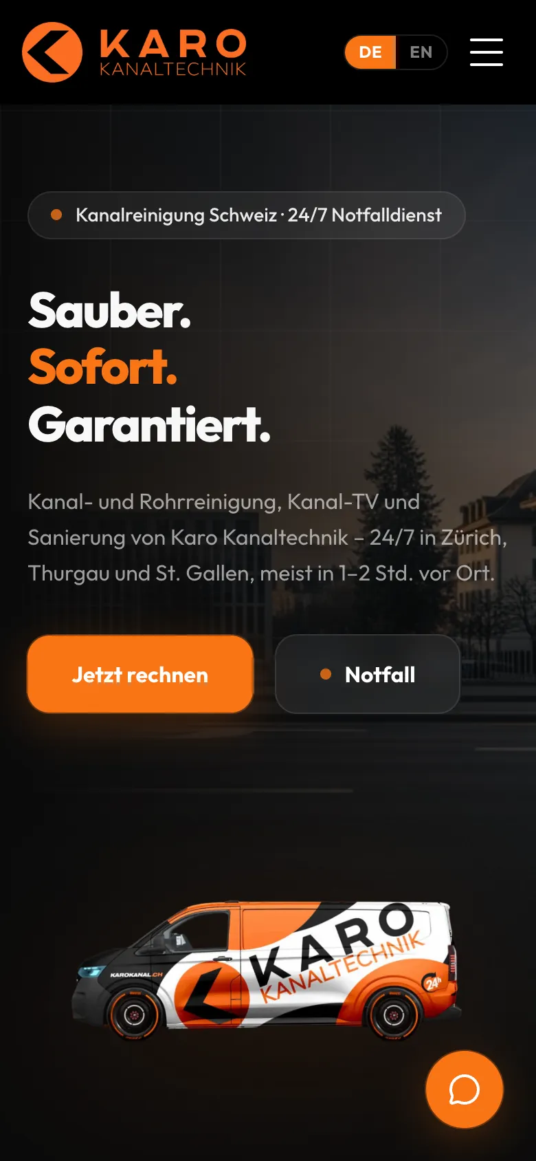 Karo Kanaltechnik – Mobile Ansicht