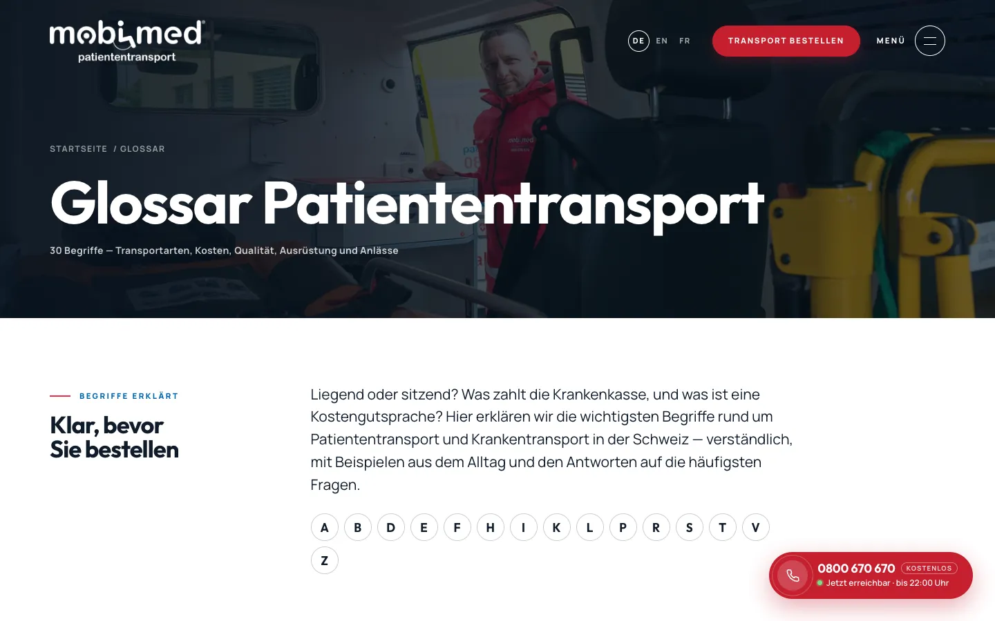 Mobimed – Glossar mit 30 Begriffen, je mit eigener Seite