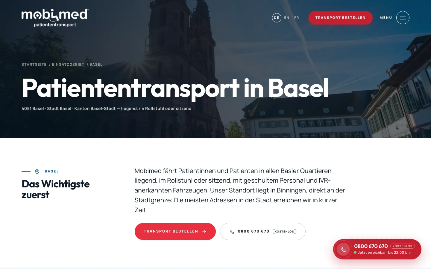 Mobimed – Ortsseite Patiententransport Basel