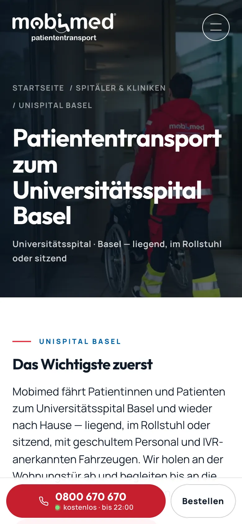 Mobimed – Spitalseite Universitätsspital Basel auf dem Handy