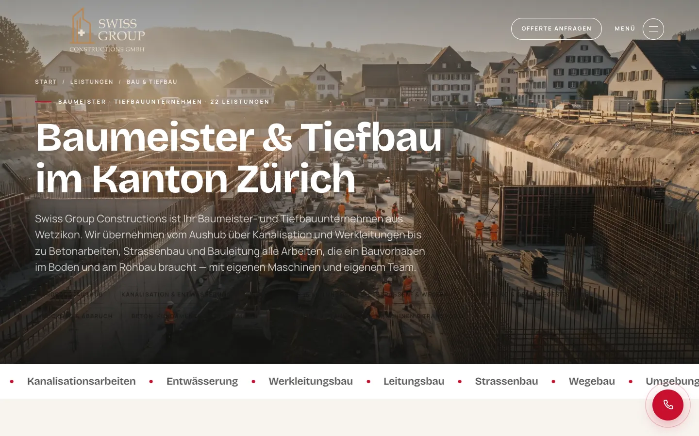 Swiss Group Constructions – Sparte Baumeister & Tiefbau mit 22 Leistungen