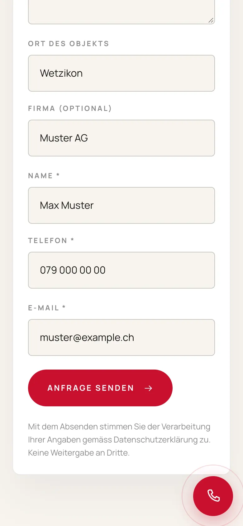 Swiss Group Constructions – Schritt 7: Formular auf dem Handy