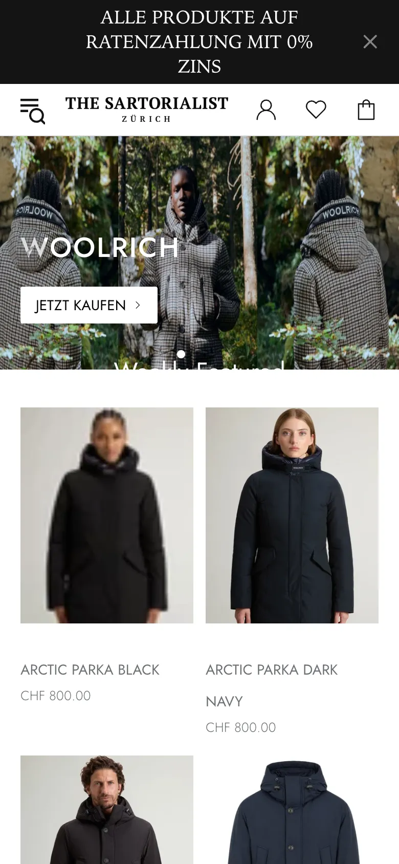 The Sartorialist – Shopify shop on mobile with instalment banner
